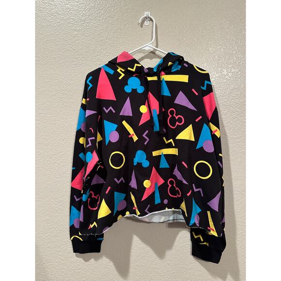 NWT Disney Parks 80s 90s Mickey Mouse Icon Cropped throw back hoodie XL - Picture 1 of 4